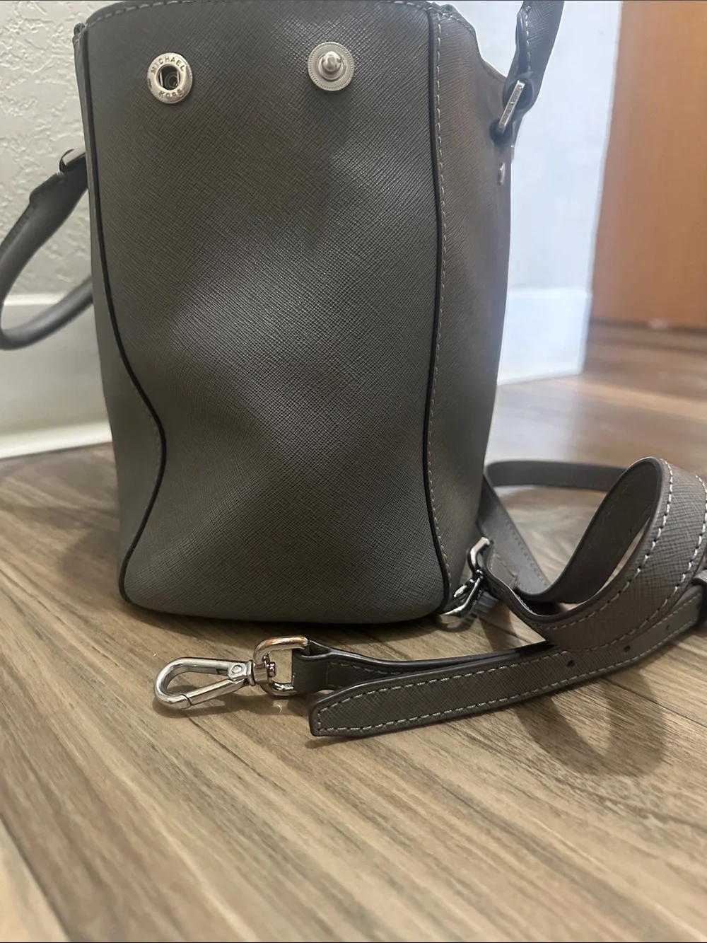 Michael Kors Taupe Saffiano Leather Satchel with Detachable Strap